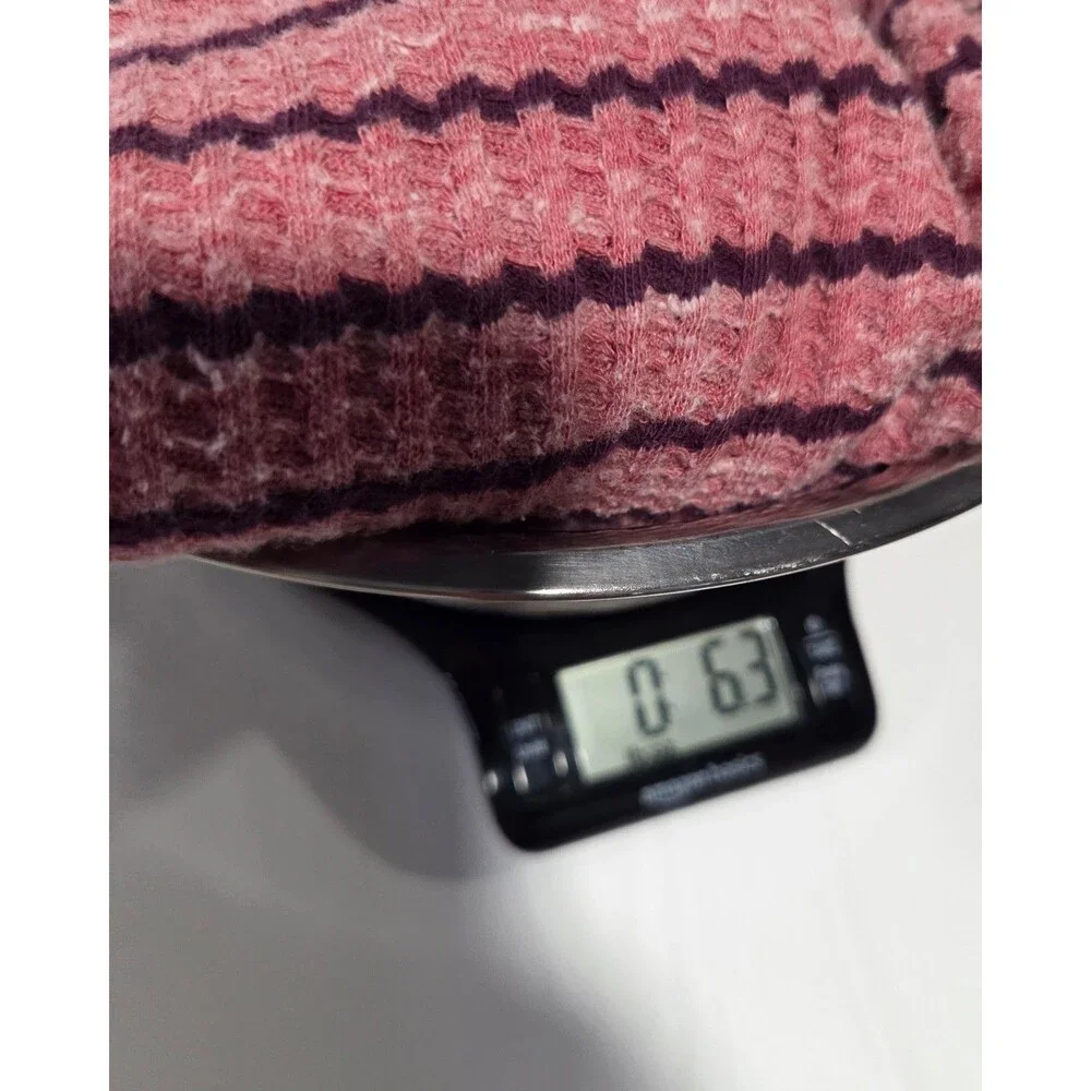 Free People We The Free Pink Black Striped Thermal Waffle Knit Peplum Top Medium